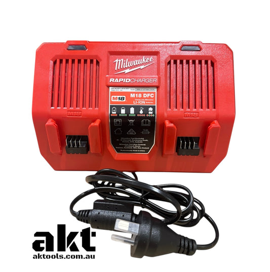 Milwaukee M18 18V Dual Bay Rapid Charger M18DFC Genuine 230V AU Plug AK TOOLS
