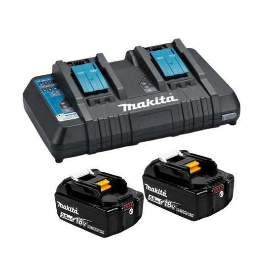 Makita 18V 2x 5.0AH Battery with Dual Port Rapid Charger Kit 198928-5 AK TOOLS