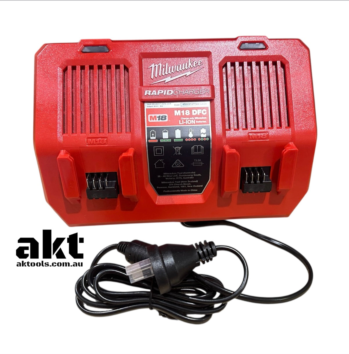 Milwaukee M18 18V Dual Bay Rapid Charger M18DFC Genuine 230V AU Plug AK TOOLS