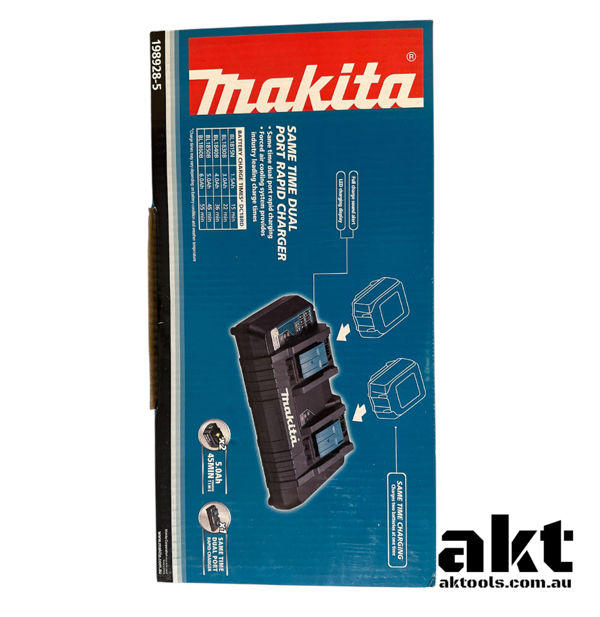 Makita 18V 2x 5.0AH Battery with Dual Port Rapid Charger Kit 198928-5 AK TOOLS