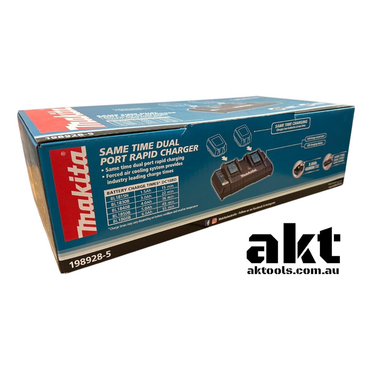 Makita 18V 2x 5.0AH Battery with Dual Port Rapid Charger Kit 198928-5 AK TOOLS