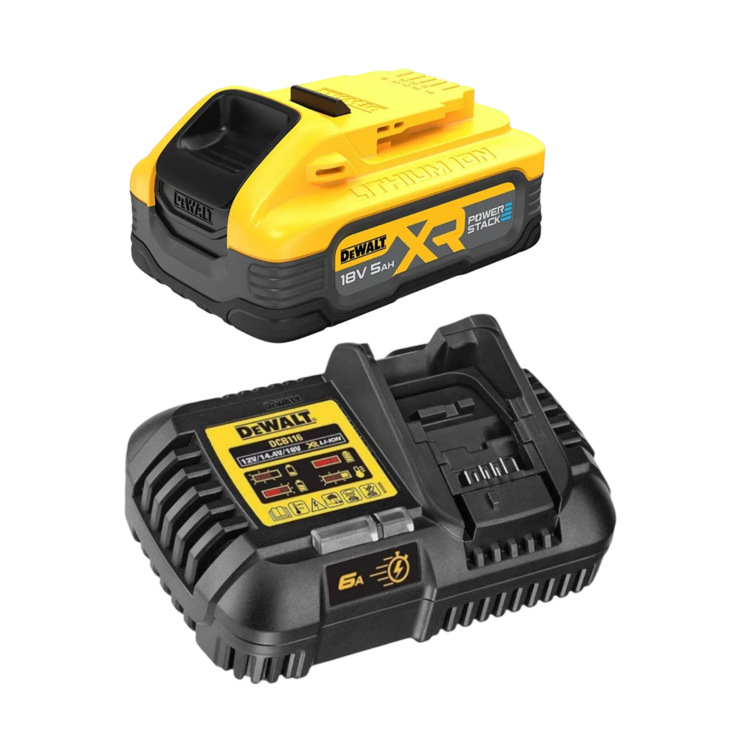 DeWalt 18V 5.0Ah Powerstack Battery & DCB116 6A Fast Charger Starter Kit