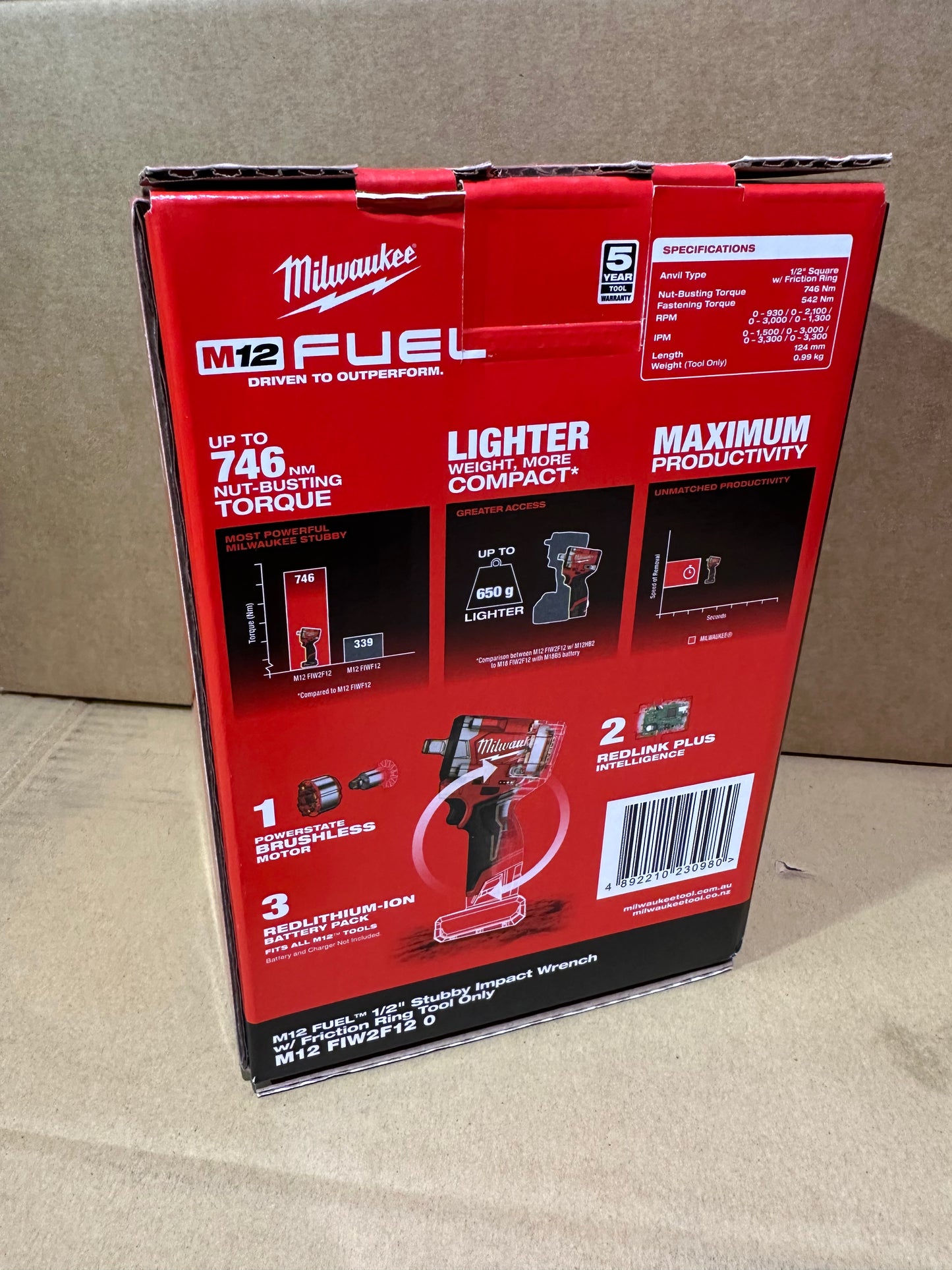 Milwaukee 1/2" Stubby Impact Wrench Friction Ring 12V M12FIW2F12-0 Skin