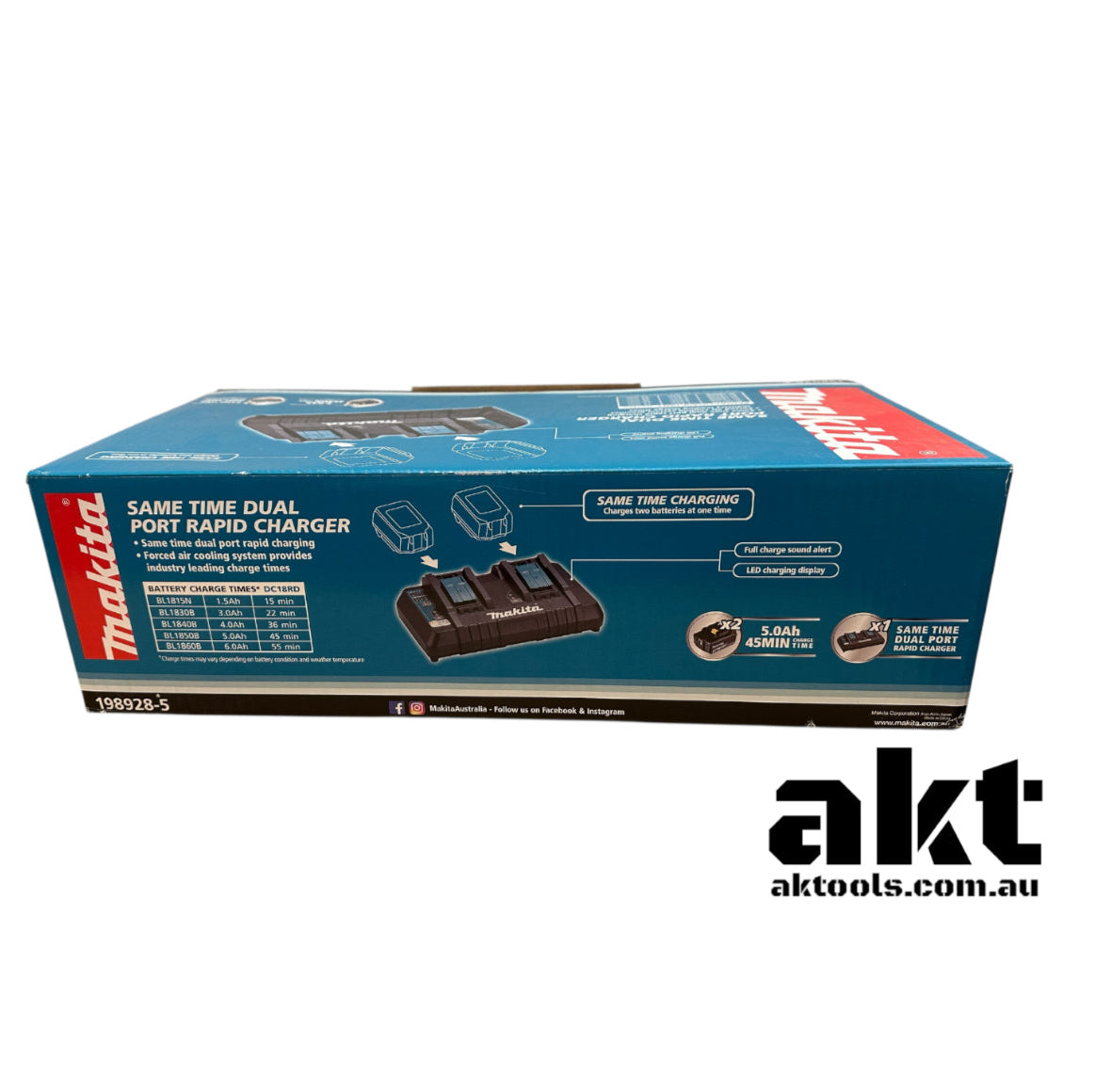Makita 18V 2x 5.0AH Battery with Dual Port Rapid Charger Kit 198928-5 AK TOOLS