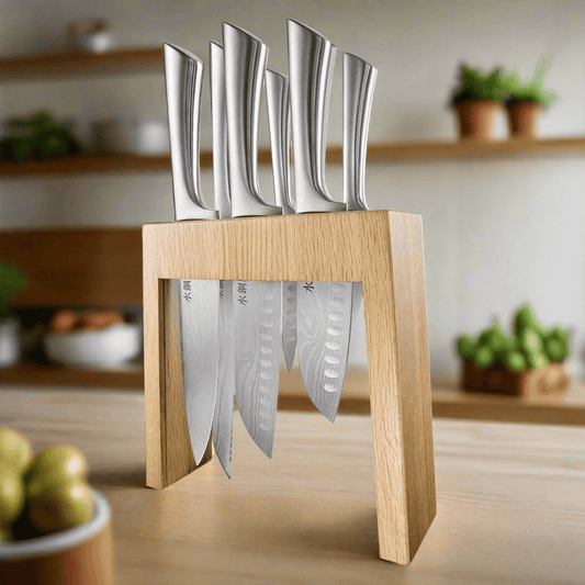 Baccarat Damashiro 7 Piece Mizu Knife Block Oak