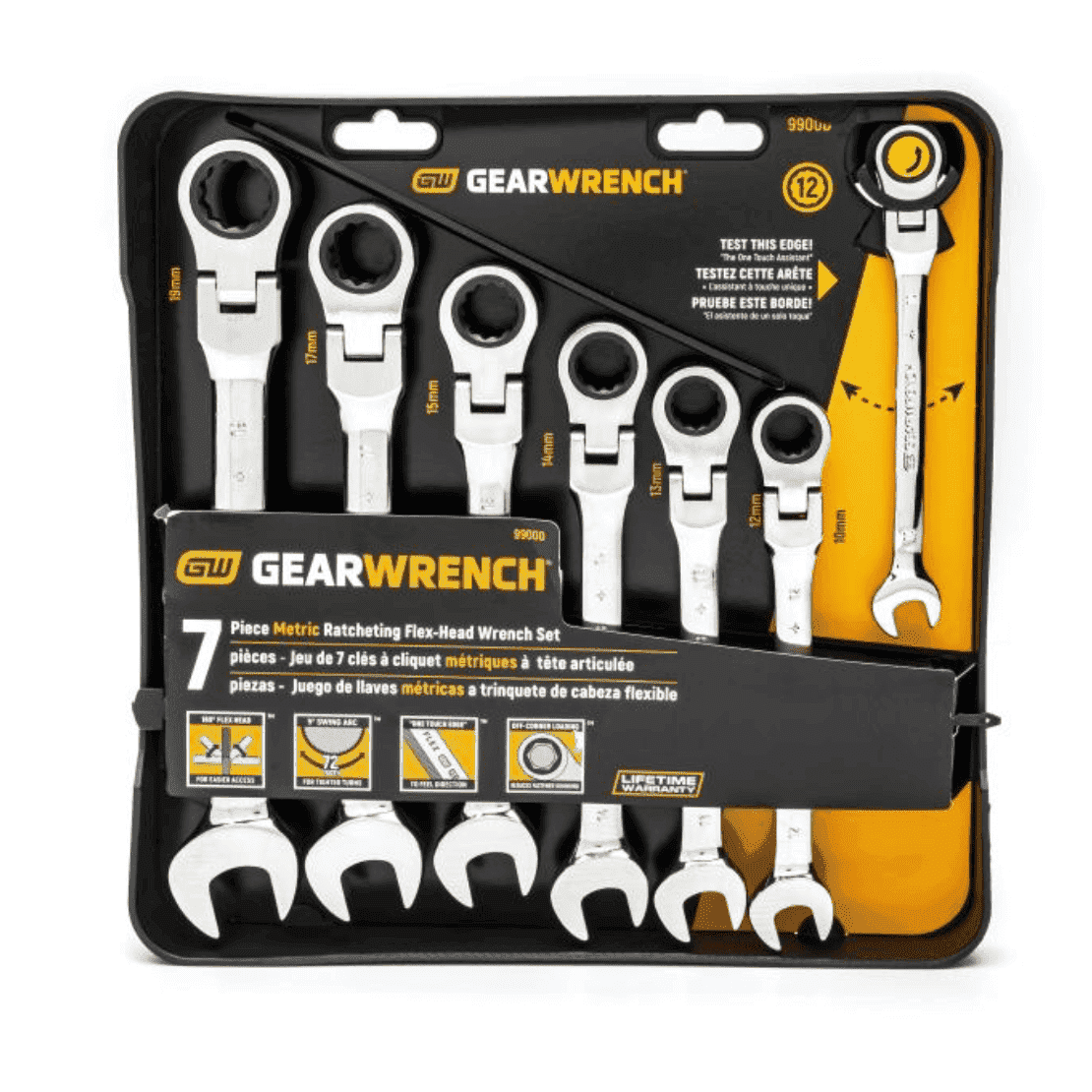 GEARWRENCH 7 Piece 72-Tooth 12 Point Flex Head Ratcheting Combination Metric Wrench Set
