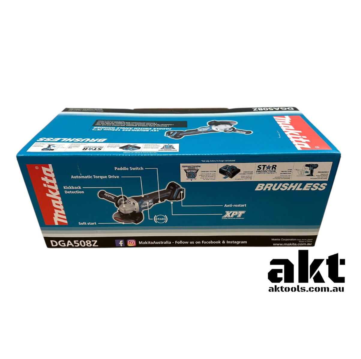 Makita 18V Brushless 125mm Angle Grinder Auto Brake Paddle Switch DGA508Z AK TOOLS