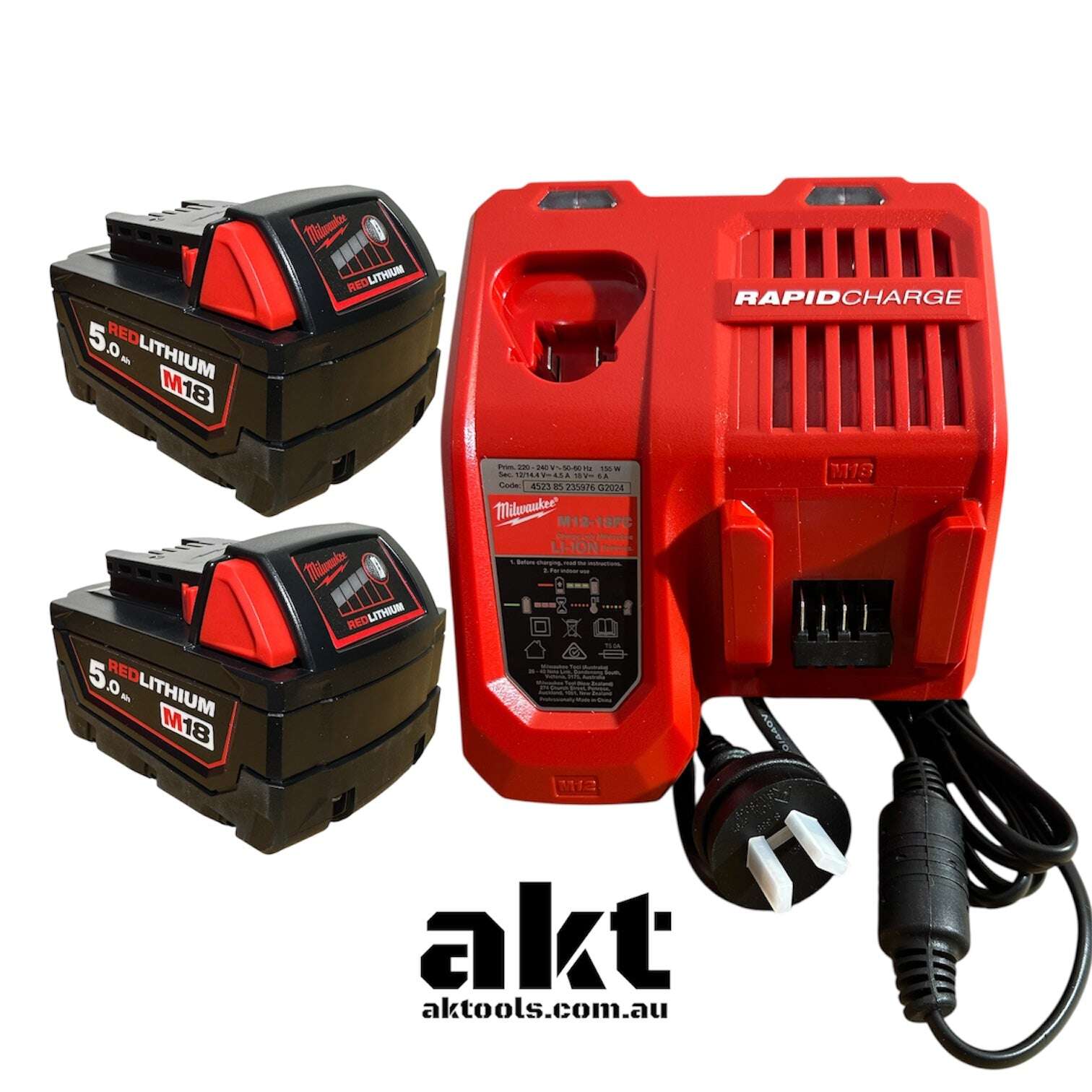 Milwaukee 18V Battery & Charger Starter Pack 2x 5.0Ah + Rapid Charger AK TOOLS