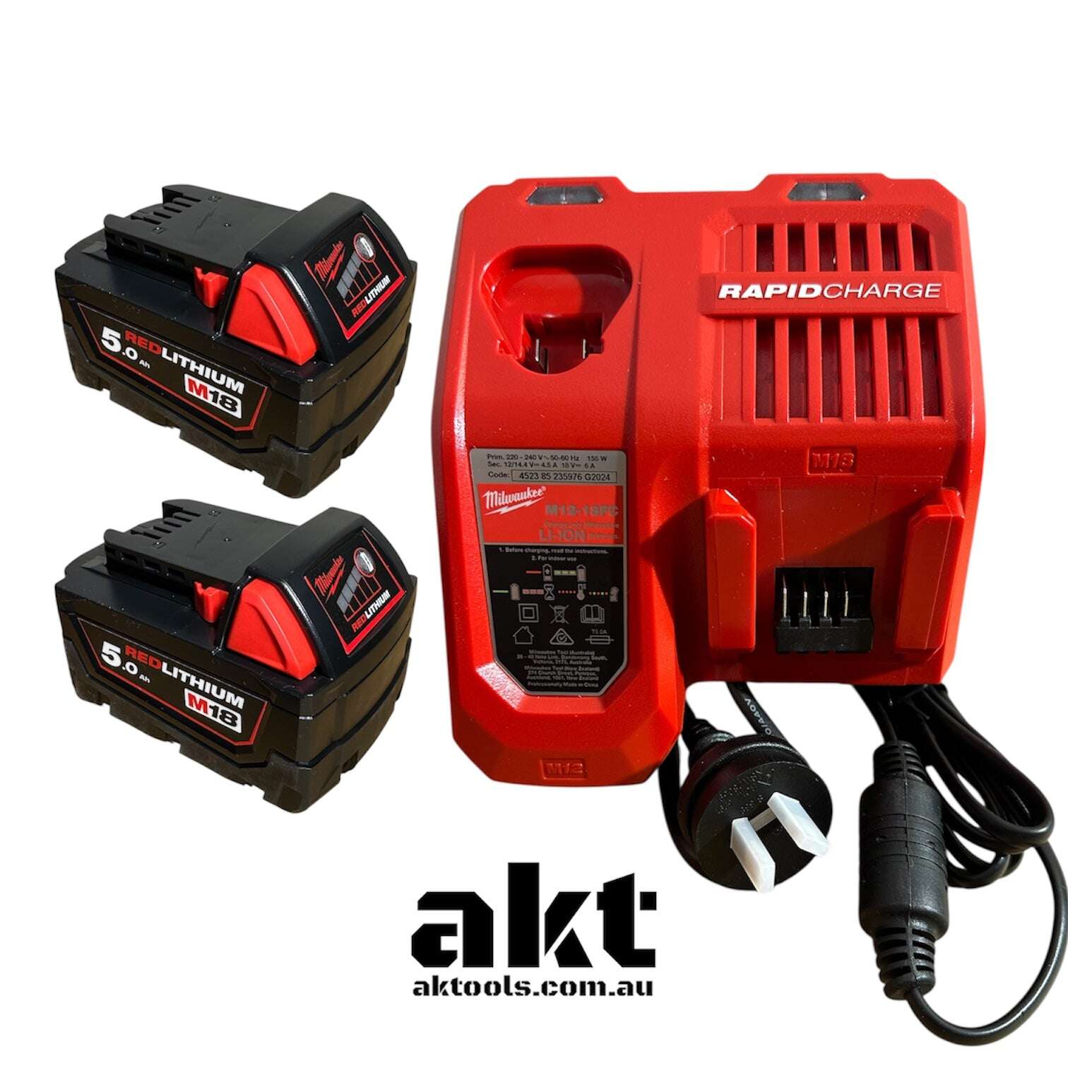 Milwaukee 18V Battery & Charger Starter Pack 2x 5.0Ah + Rapid Charger AK TOOLS