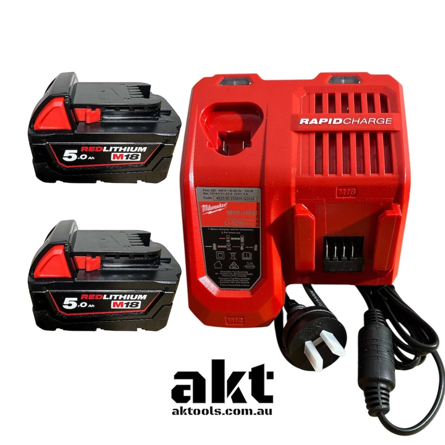 Milwaukee 18V Battery & Charger Starter Pack 2x 5.0Ah + Rapid Charger AK TOOLS