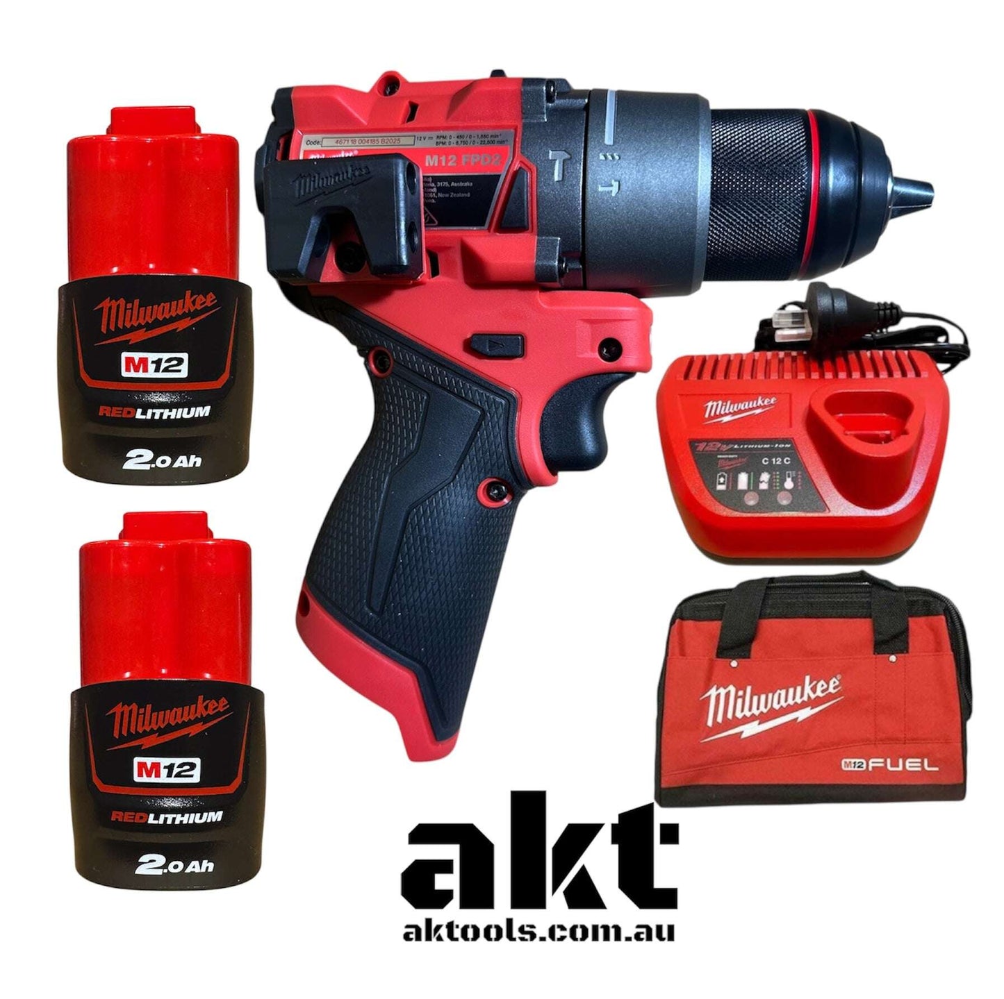 Milwaukee M12 12V Hammer Drill Driver Kit M12FPD2 2x 2.0Ah Battery & Charger AK TOOLS