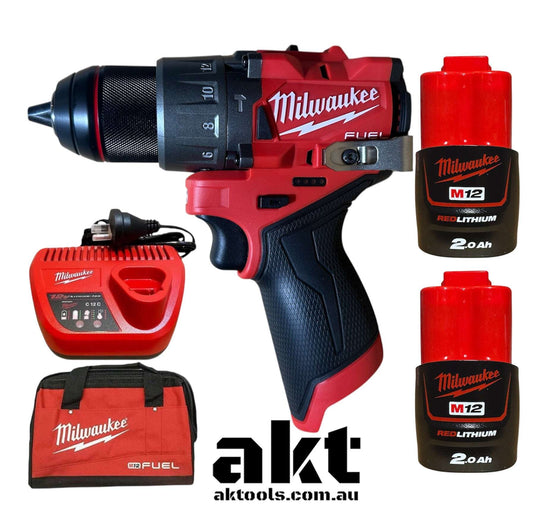 Milwaukee M12 12V Hammer Drill Driver Kit M12FPD2 2x 2.0Ah Battery & Charger AK TOOLS