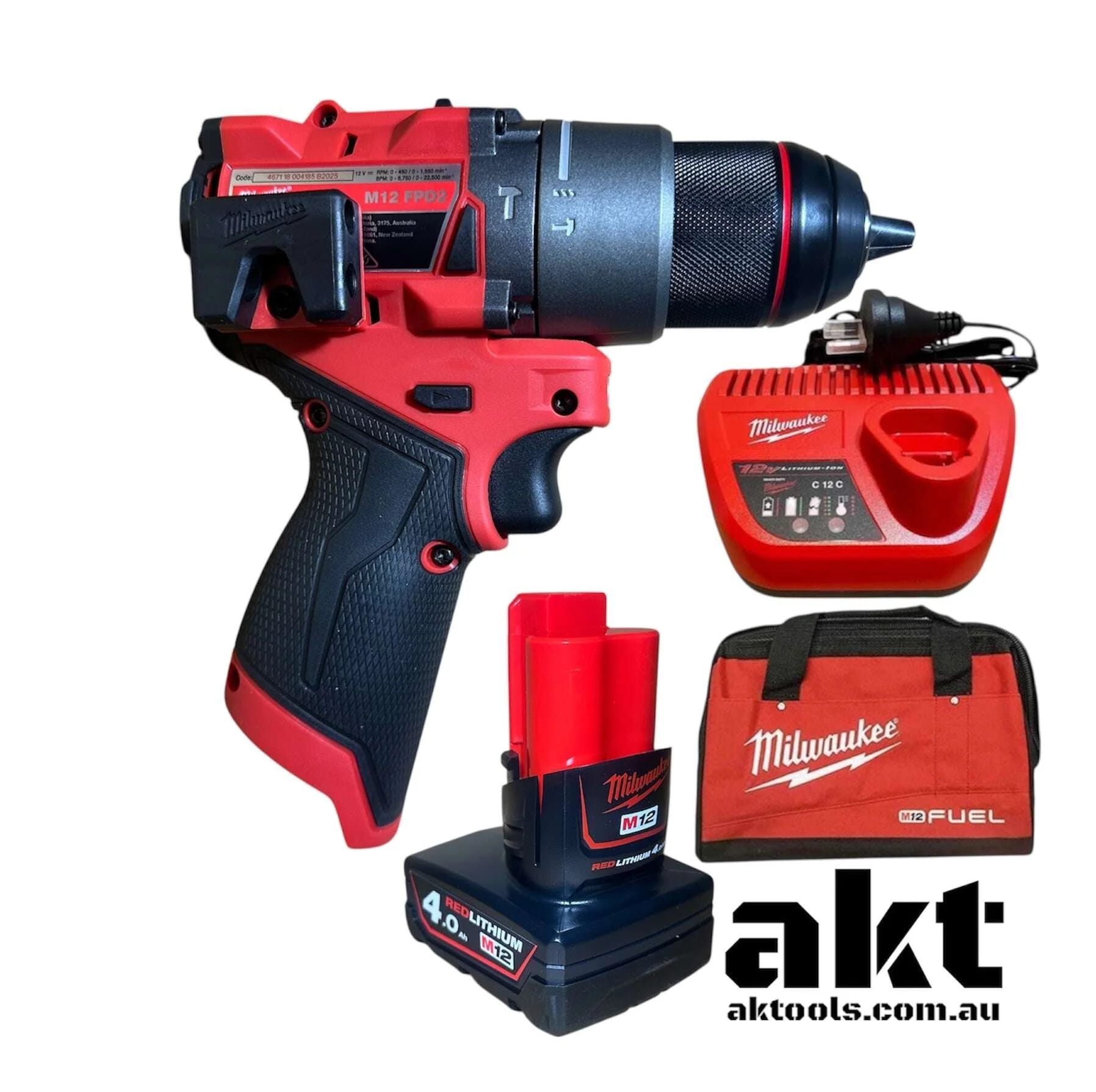 Milwaukee M12 12V Hammer Drill Driver Kit M12FPD2 4.0Ah Battery & Charger AK TOOLS