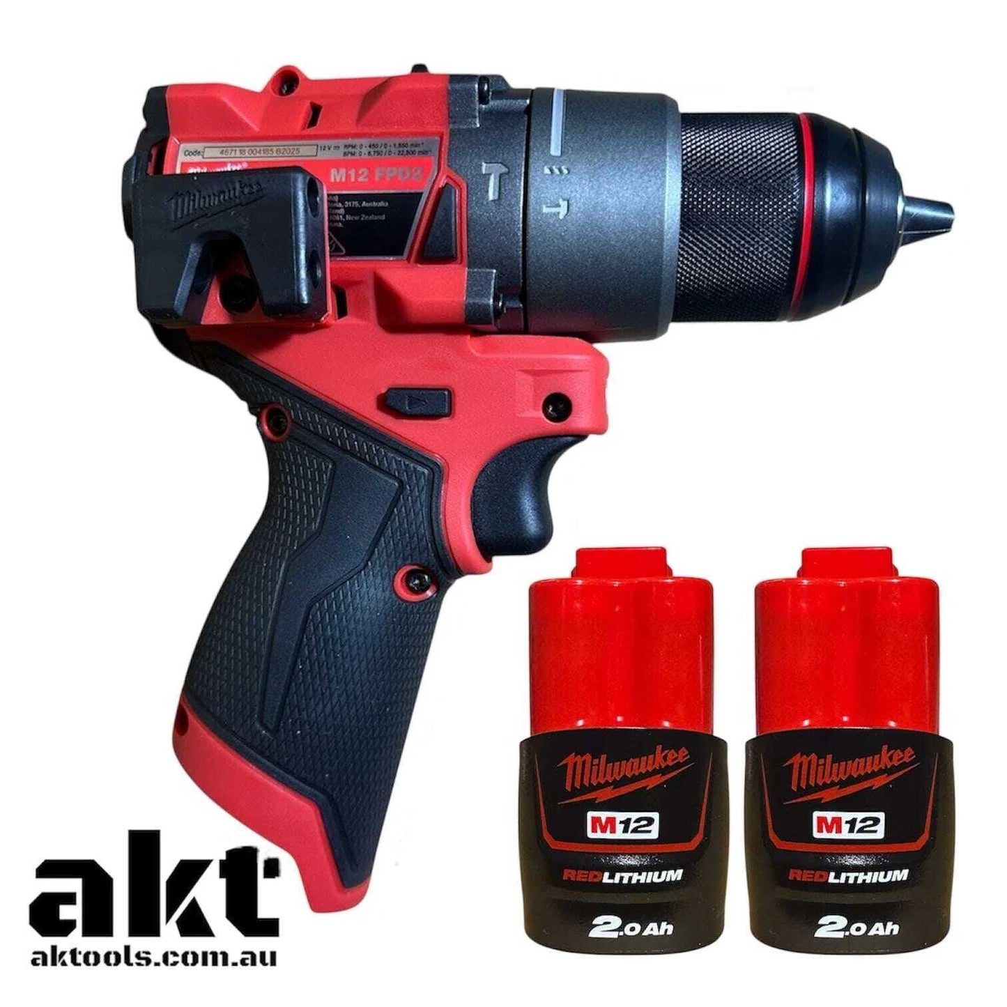 Milwaukee M12 Hammer Drill Driver M12FPD2-0 + 2x 2.0Ah Battery