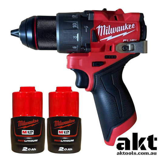 Milwaukee M12 Hammer Drill Driver M12FPD2 + 2x 2.0Ah Battery AK TOOLS