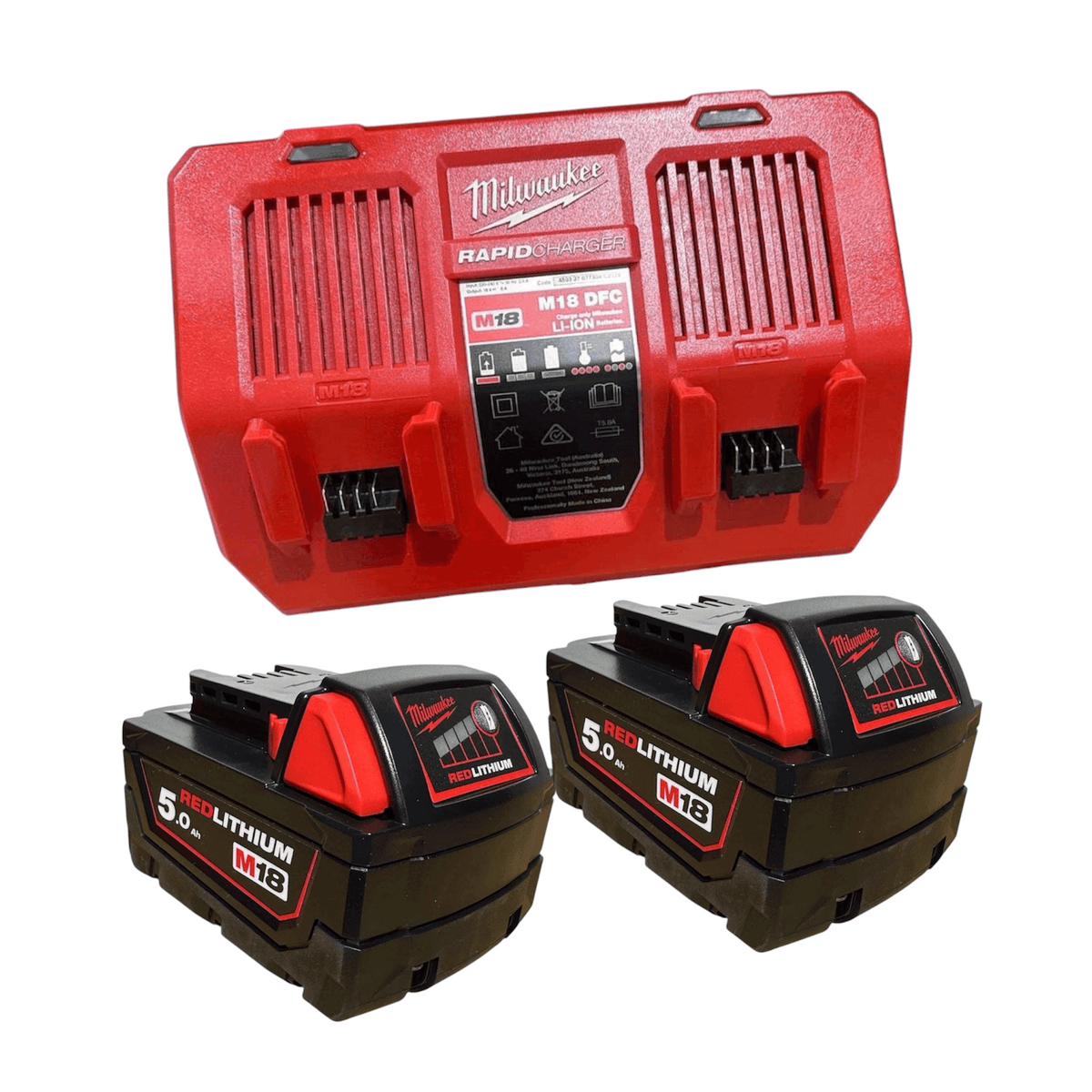 Milwaukee M18SPD502B 18V Dual Bay Rapid Charger Kit with 2 x 5.0Ah Batteries