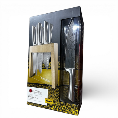Baccarat Damashiro 7 Piece Mizu Knife Block Oak 