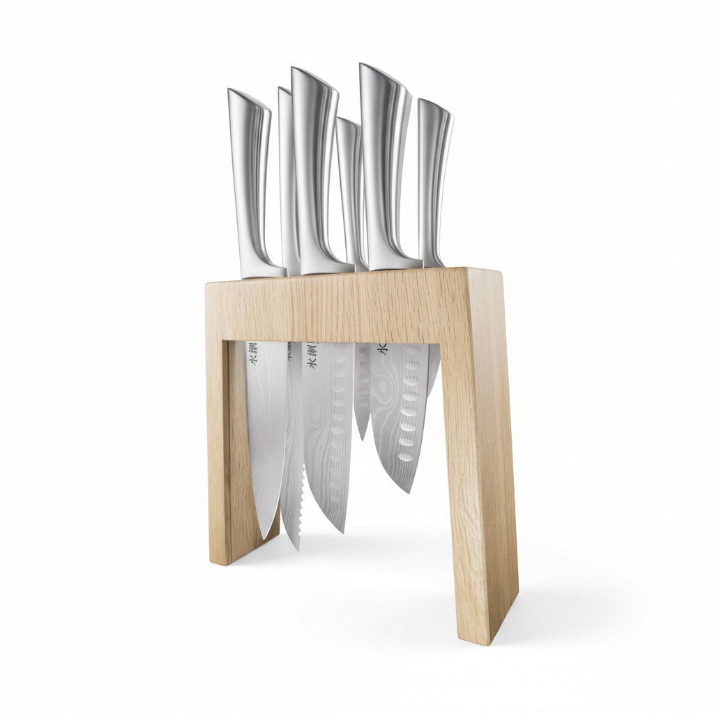 Cuisine pro Damashiro 7 Piece Mizu Knife Block Oak