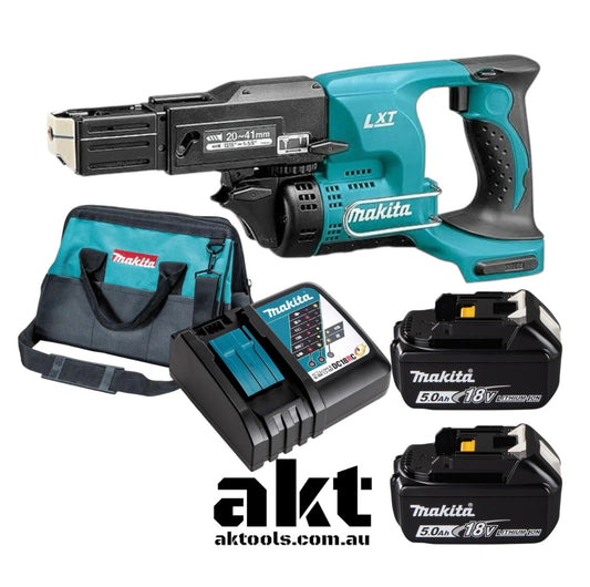 Makita DFR450ZX 18V Mobile Autofeed Screwdriver Plaster Set 2x5ah battery, rapid charger, bag AK TOOLS