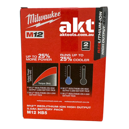Milwaukee 12V Battery 5.0AH Battery High Output Battery M12HB5 - Original Genuine AK TOOLS