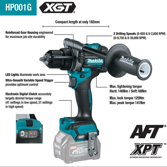 Makita 40V Max XGT Brushless Heavy Duty Hammer Drill Driver 13mm HP001GZ