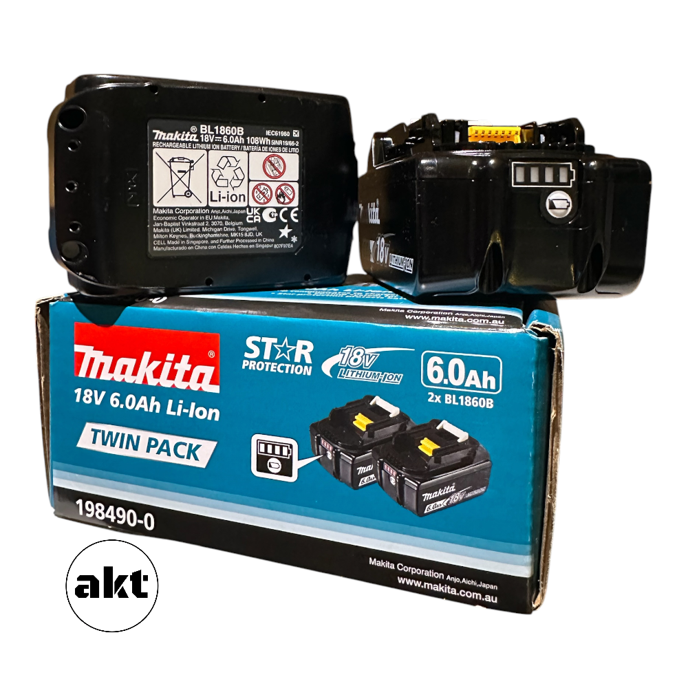 Makita 18V 6.0Ah Battery LED BL1860B-L Twin Pack 198490-0