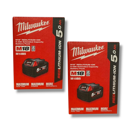Milwaukee M18B5 18V 5.0AH Battery TWIN PACK Retail
