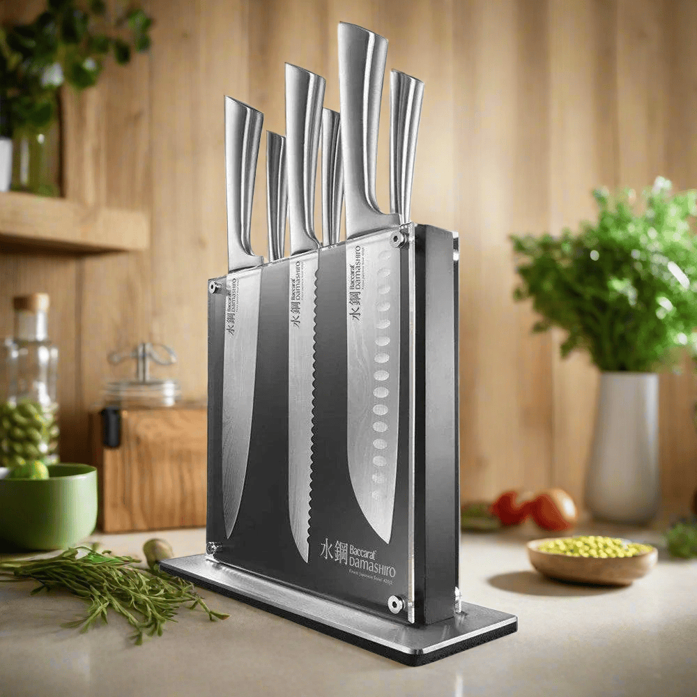 Baccarat Damashiro Kin 7 Piece Knife Block Set Japanese Steel Santoku 
