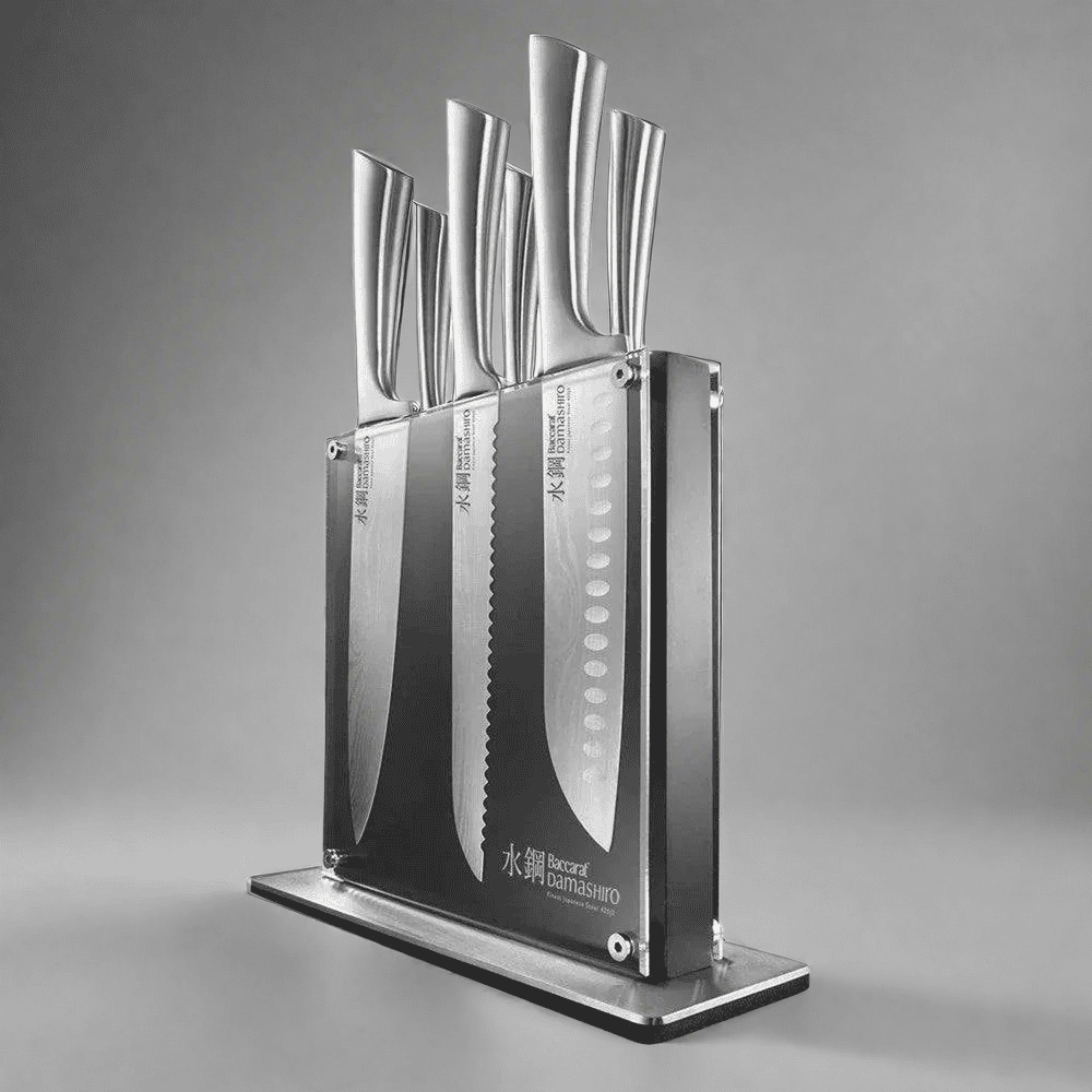 Baccarat Damashiro Kin 7 Piece Knife Block Set Japanese Steel Santoku 