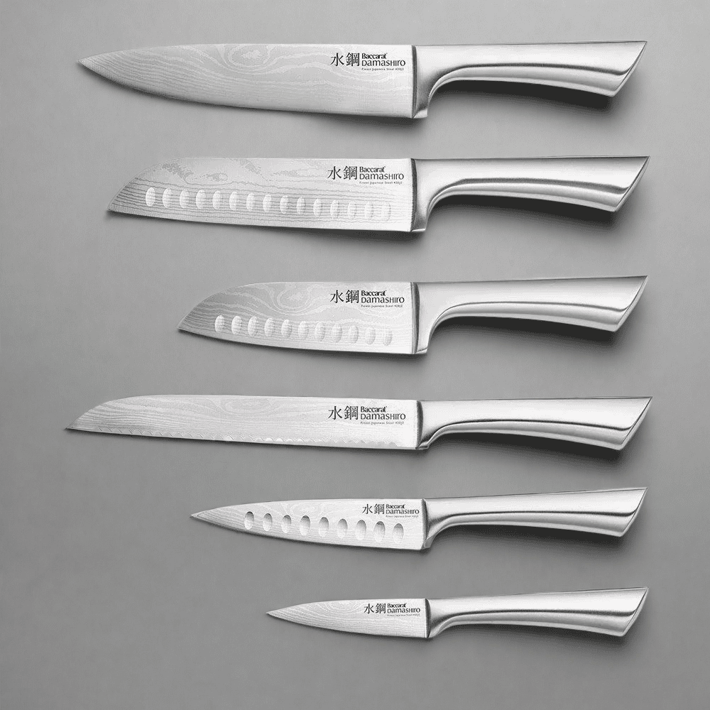 Baccarat Damashiro Kin 7 Piece Knife Block Set Japanese Steel Santoku