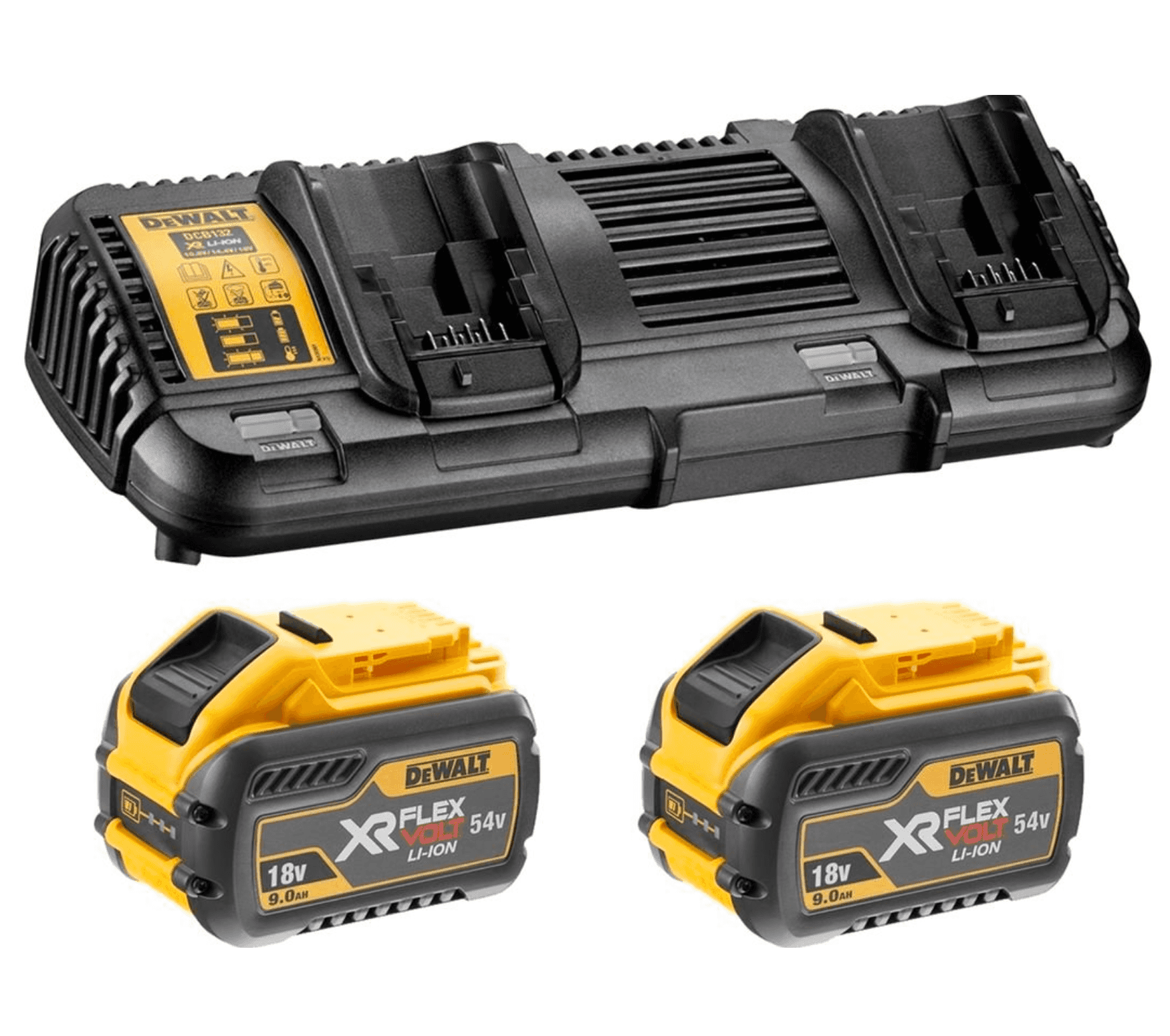 DeWALT 18/54V Flexvolt Battery Charger Kit With 2 x 9.0ah Battery DCB132X2-XE