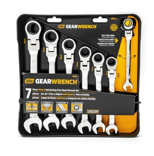 GEARWRENCH 7 Piece 72-Tooth 12 Point Flex Head Ratcheting Combination Metric Wrench Set 