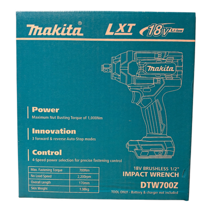 Makita DTW700Z 1/2" 18V Brushless Impact Wrench Mid Torque Skin Only 4