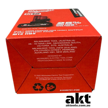 Milwaukee 12V Battery 5.0AH Battery High Output Battery M12HB5 - Original Genuine Retail