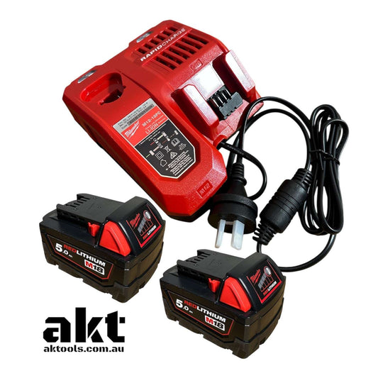 Milwaukee 18V Battery & Charger Starter Pack 2x 5.0Ah + Rapid Charger AK TOOLS