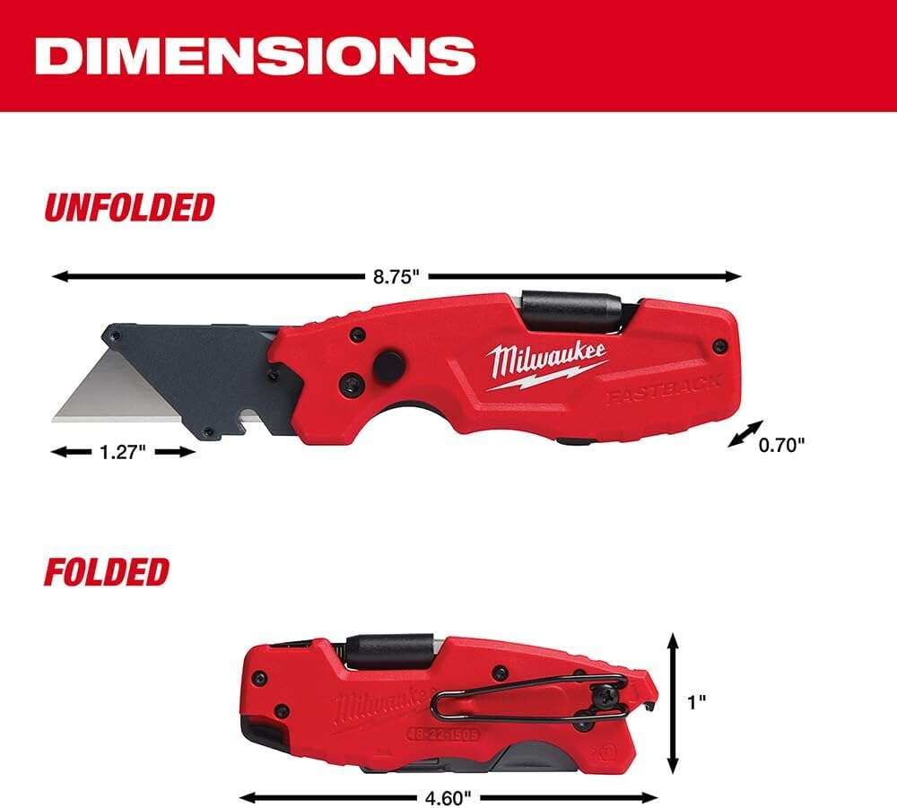 Milwaukee Fastback 6IN1 Folding Utility Knife Wire Belt Clip 48-22-1505