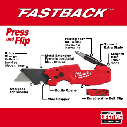 Milwaukee Fastback 6IN1 Folding Utility Knife Wire Belt Clip 48-22-1505