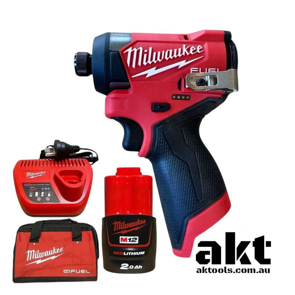 Milwaukee M12 Impact Driver Kit M12FID2 2.0Ah Battery Charger & Bag