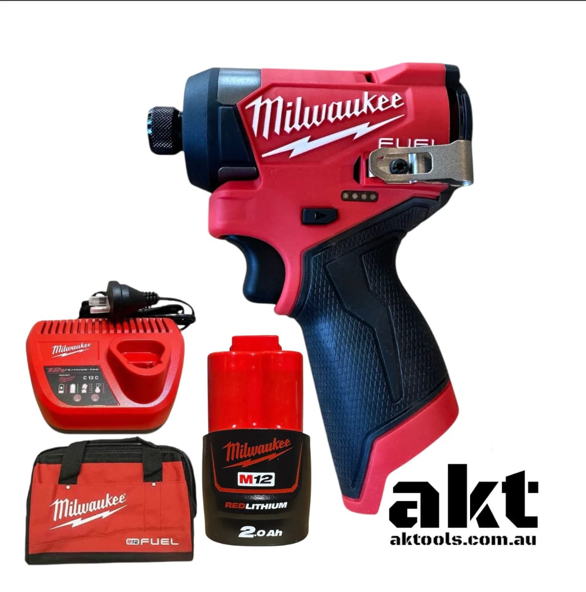 Milwaukee M12 Impact Driver Kit, with 2.0Ah Battery, Charger, Bag - M12FID2 AK TOOLS