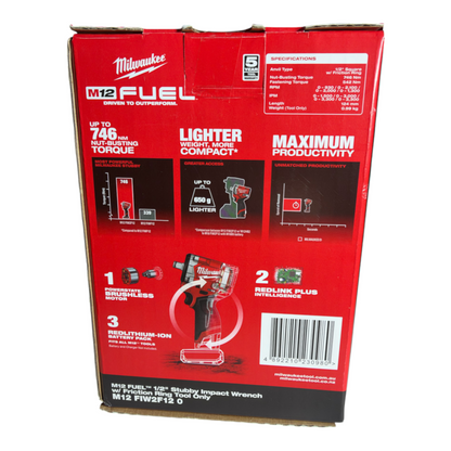 Milwaukee  M12FIW2F12-0 12V 1/2" Impact Wrench Friction Ring Skin Only 4