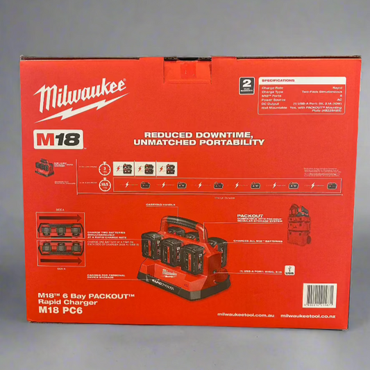Milwaukee Packout 6 Bay 18V Battery Rapid Charger M18PC6 230V AU Plug Genuine 