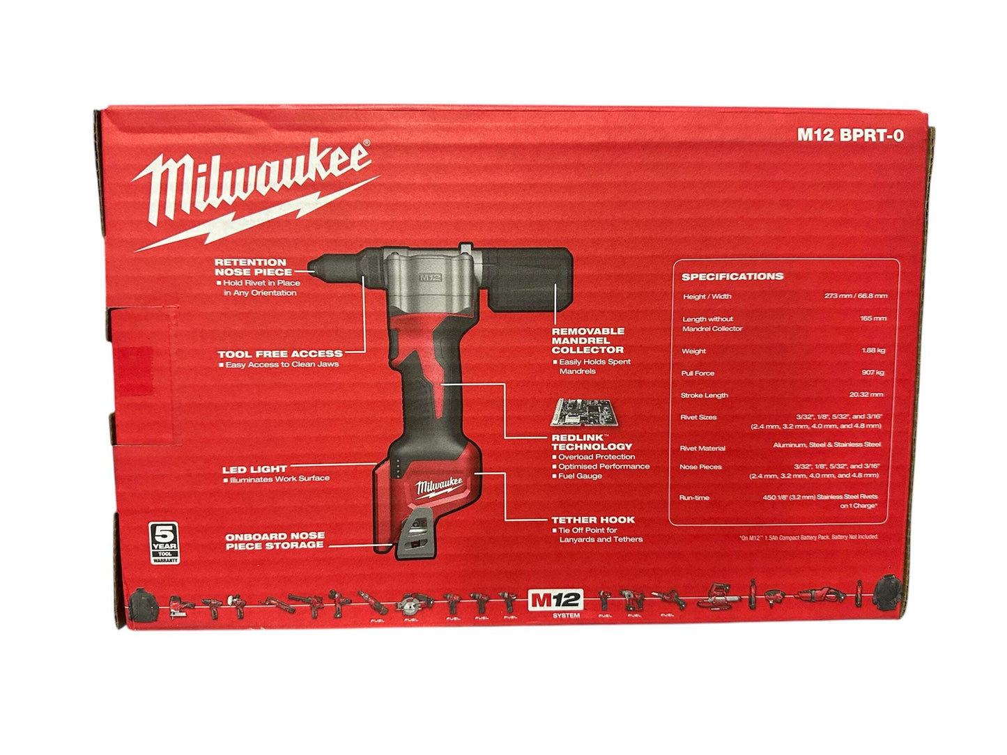 Milwaukee Pop Rivet Tool 12V Cordless M12BPRT-0 Skin Only 