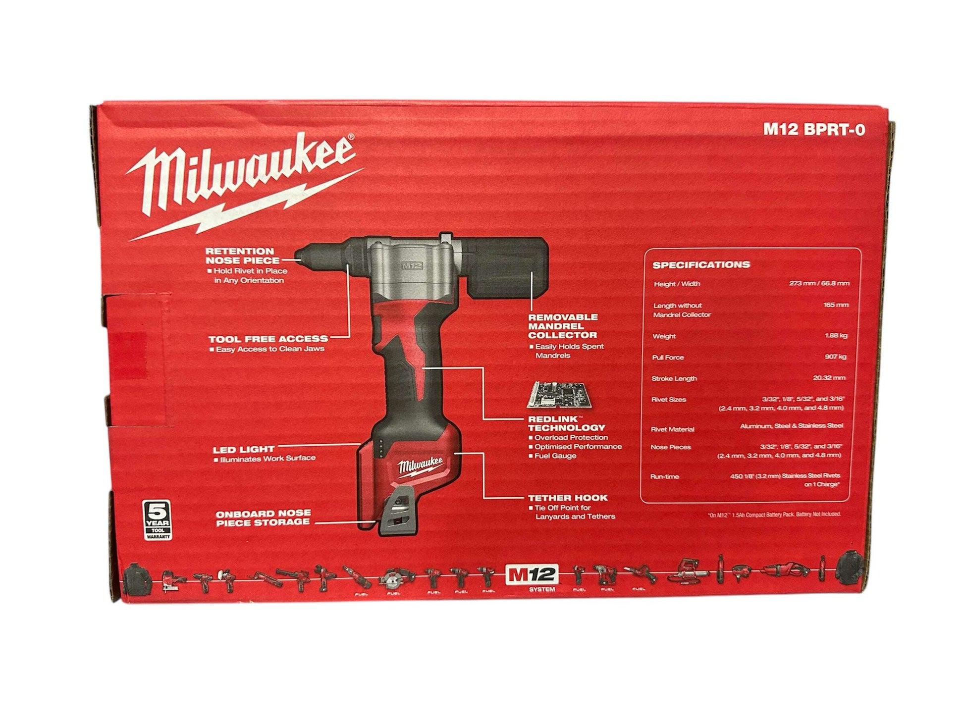 Milwaukee Pop Rivet Tool 12V Cordless M12BPRT-0 Skin Only 